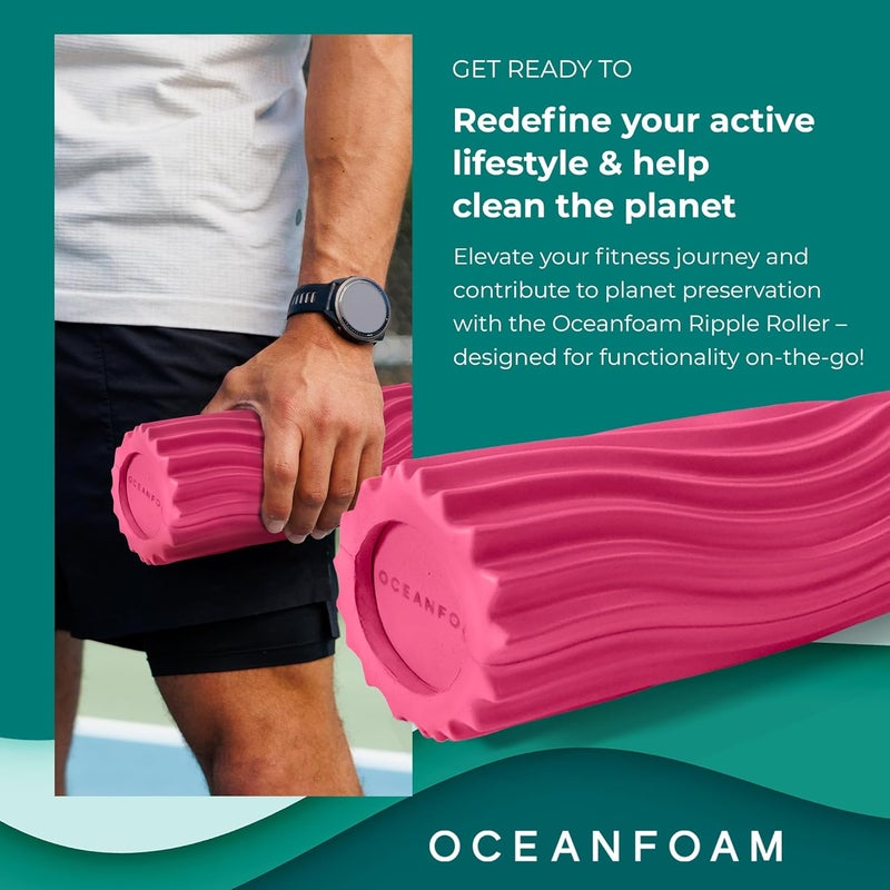 Oceanfoam Ripple Travel Foam Roller (11" x 3.35") Firm Mini Foam Roller for Physical Therapy, Deep Tissue Massage, Back Pain - High Density, Ergonomic Wave Textured, Yoga, Pilates, Exercise (Hot Pink) - Image 2